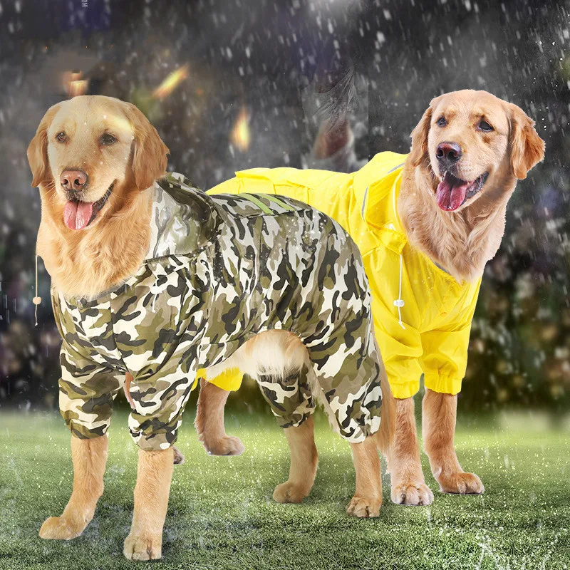 Golden Retriever Hooded Raincoat Dog Samoyed Medium and Large Sized Dog Full Package Four legged Pet Big Dog clothes