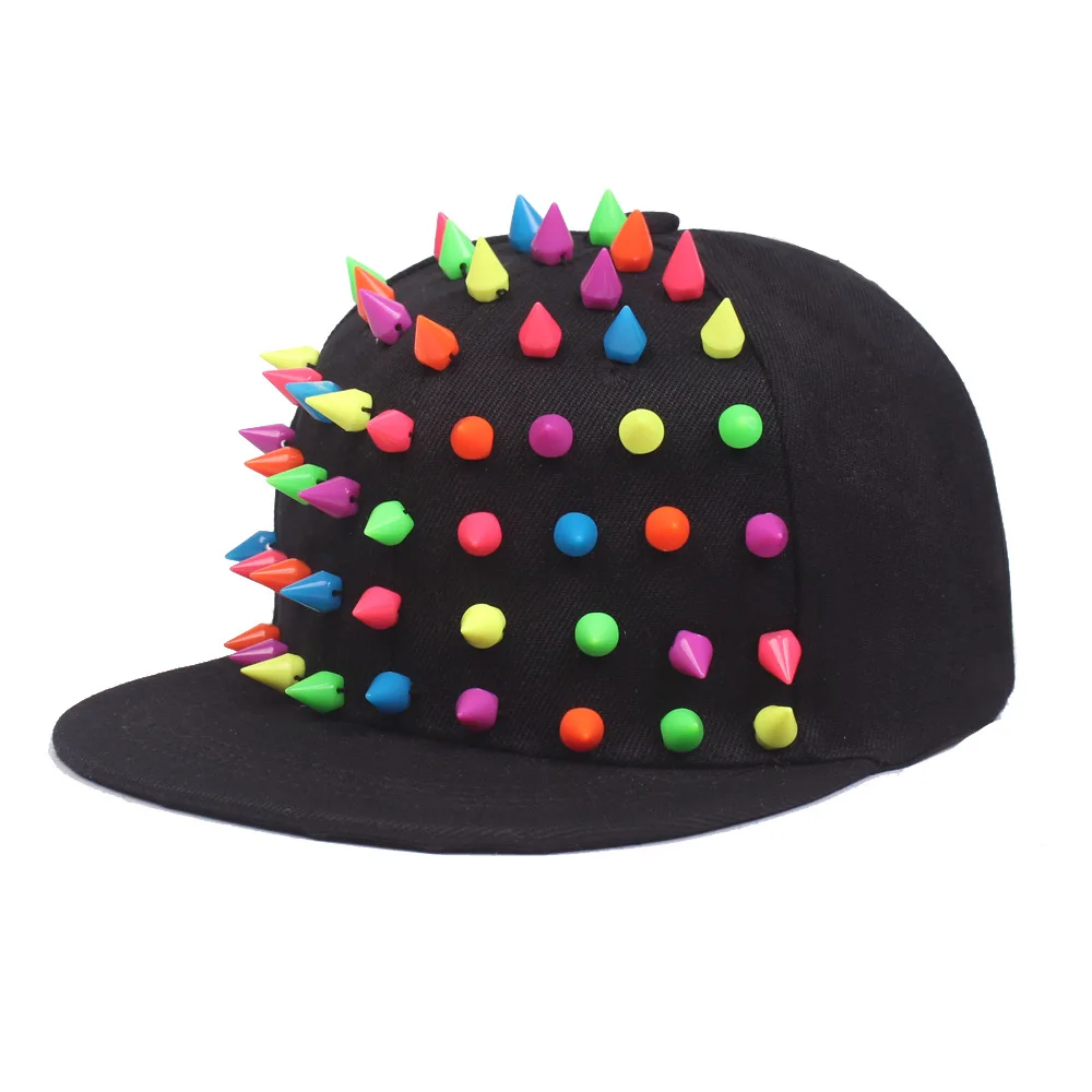 Idopy Men`s Studded Baseball Cap Cool Hip Hop Hedgehog Jazz Snapback Spike Street Style Punk Rivet Hat