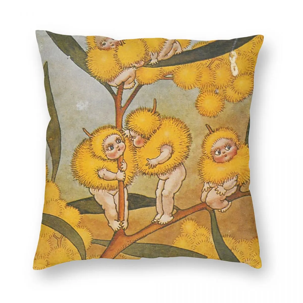 

Wattle Babies May Gibbs Print Square Pillowcase Polyester Linen Velvet Creative Zip Decor Pillow Case Car Cushion Cover 45x45