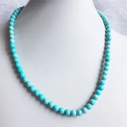 6MM Round Blue Turquoise Necklace Natural Stone Chocker Beaded Mother Daughter 35/40/45/50/55cm