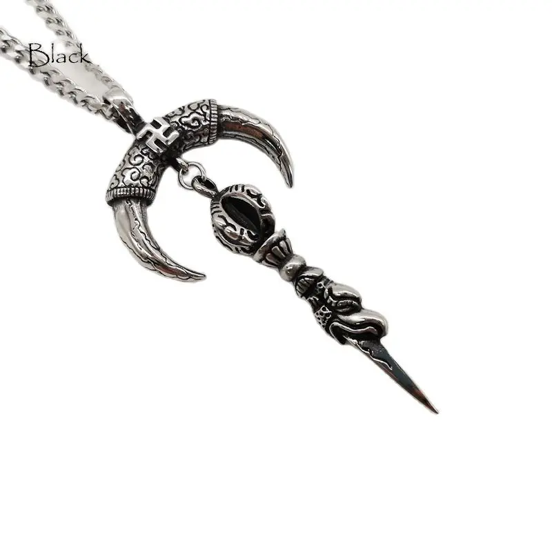 Black Knight Vintage silver color Stainless steel Beat teeth dagger pendant necklace Beat weapon necklace cool men BLKN0762