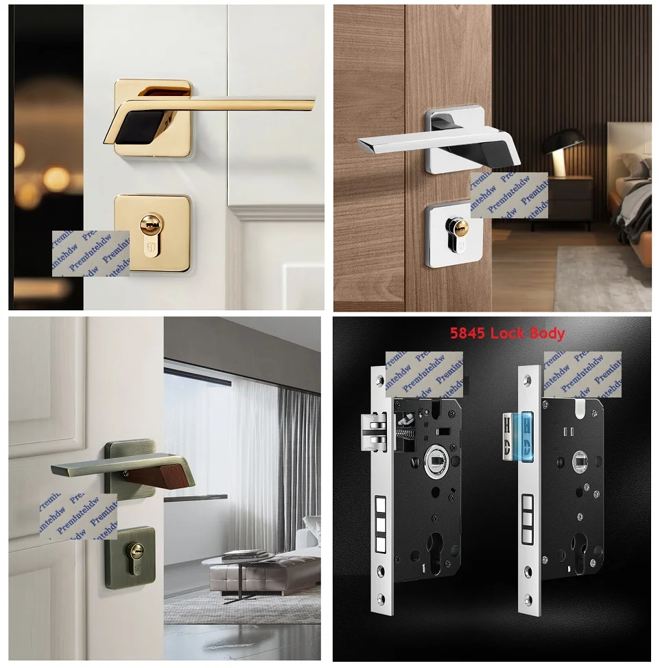 

New Designed Zinc Gold Bronze Shiny Chrome Interior Bedroom Door Square Rosette Lock Set Lockset Magnet Bolt