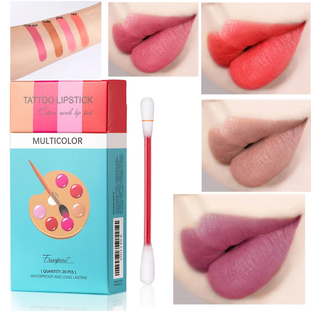 20pcs Cigarette Cotton Swab Lipstick Tattoo Lipstick Non-Stick Long-Lasting Waterproof and Kiss-proof Lip Durable Lip Stain Set