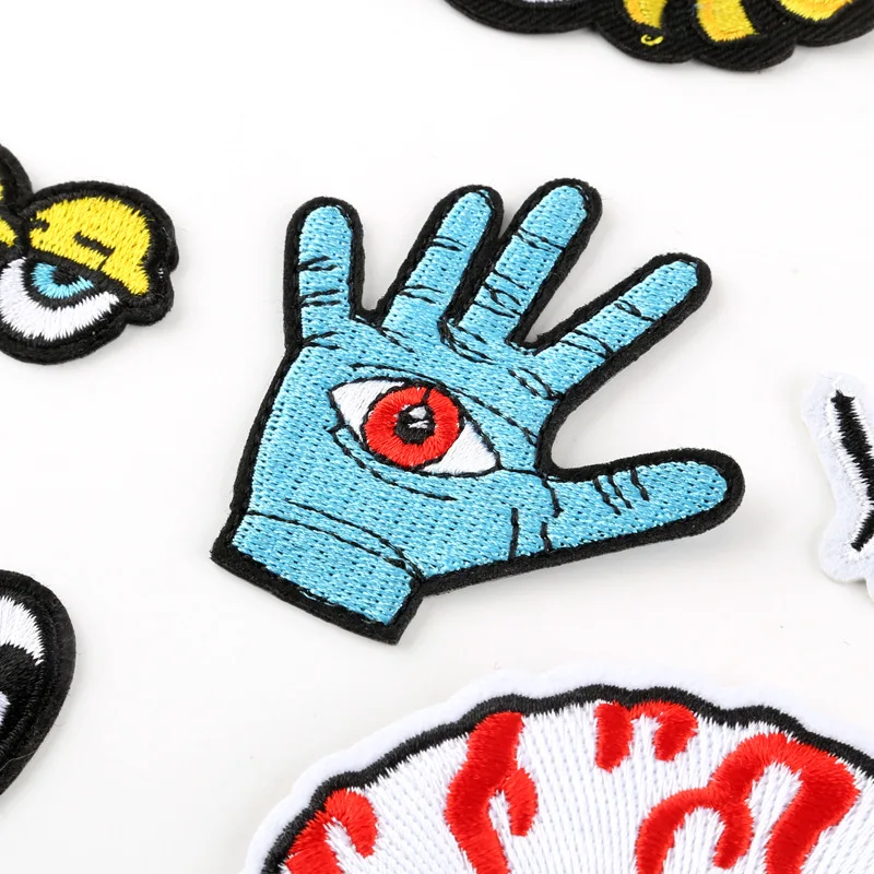 Iron on Eyes Palm Patches for Clothing Stripe Punk Embroidered Patches Eyes Palm Badge Sticker on Clothes for Kids DIY Appliques