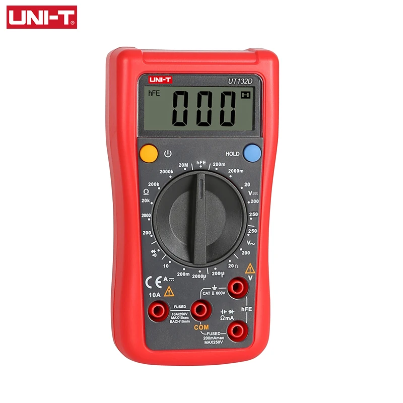 UNI-T UT132A UT132D Handheld Digital Multimeter Manual 1999 Counts AC DC Voltage Resistance Transistor Meter Capacitor Test
