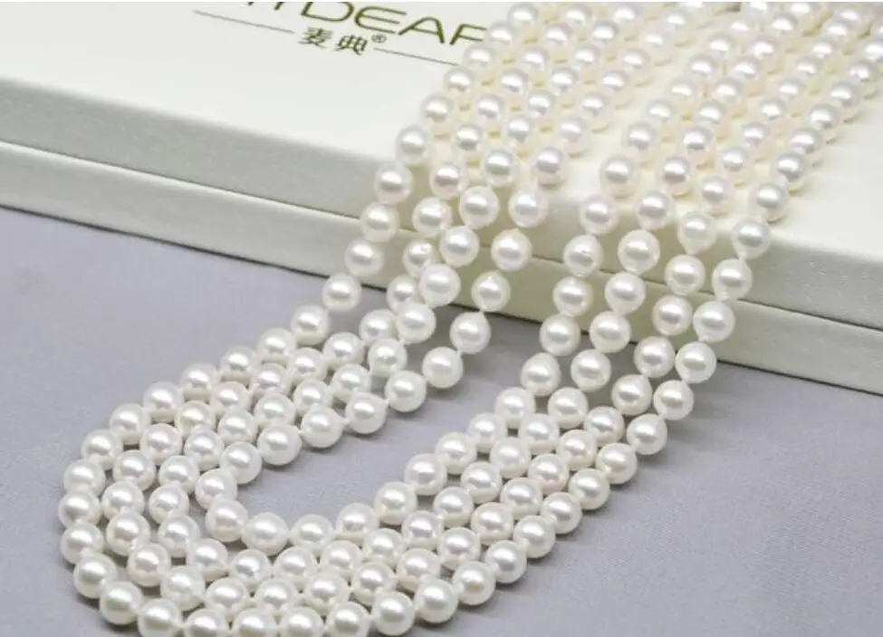 Designer new classic new design 6-7mm south sea white round pearl necklace 48inch 14k/20  free shipping