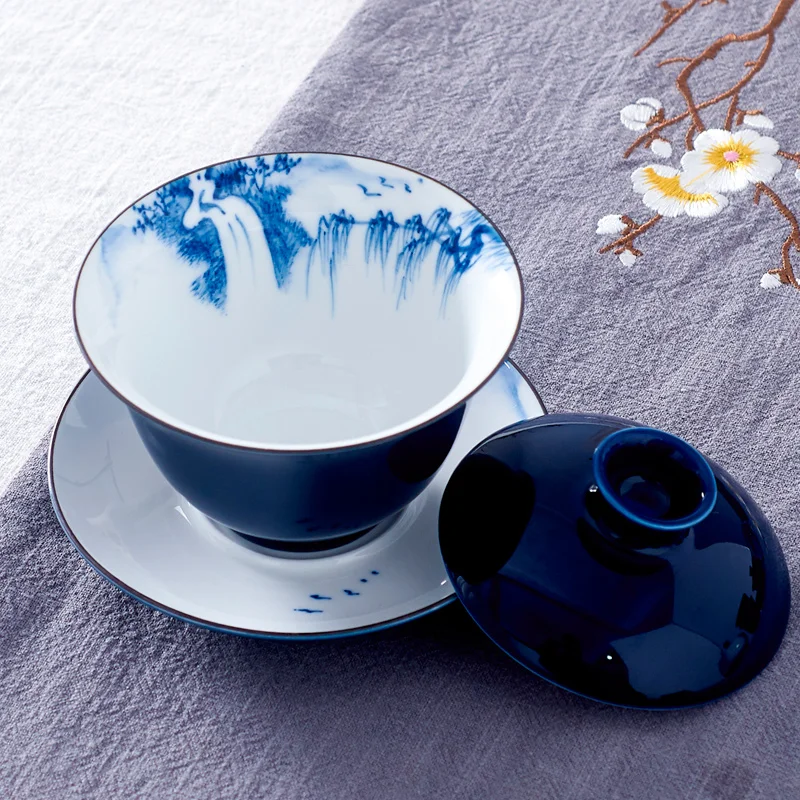 Jingdezhen-Handpainted Big Bowl, Blue Lotus Tea Tureen, Puer Kettle, Chawan, Tea Accessories