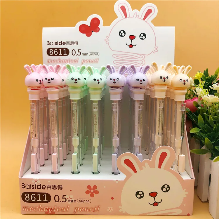 

40 pcs/lot Cartoon Rabbit Mechanical Pencil Cute 0.7mm Student Automatic Pen For Kid School Office Supply Promotional gifts