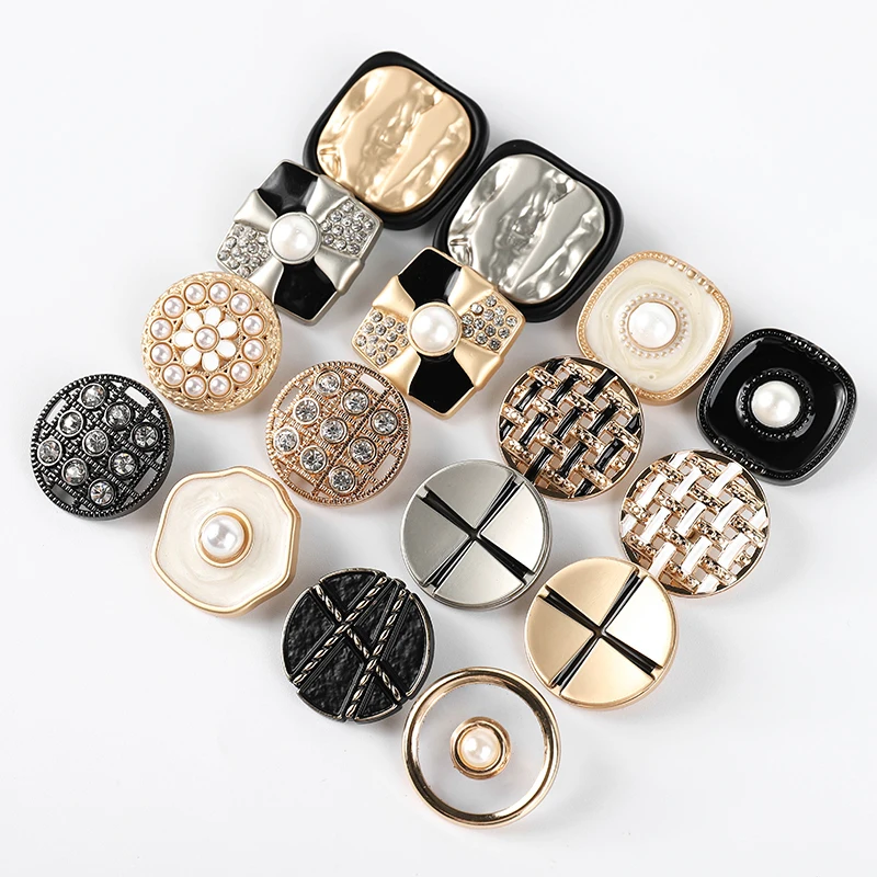 Pearl Metal Buttons for Clothing, Garment, Coat, Sewing Accessories, Clothing Crafts, Rhinestone, 25mm, 2730mm, 34mm, 5Pcs