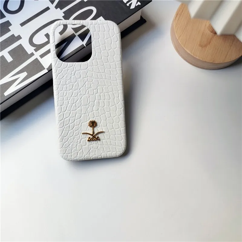 Animal Leather Metal Coconut Tree Hard Half Pack Case For Iphone 15 14 11 12 13 Pro Max 7 8 Plus Xr X Xs Se Iphone Cover Fundas