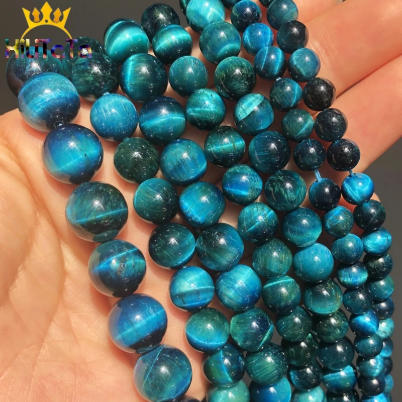 

Peacock Blue Tiger Eye Stone Natural Round Loose Spacer Beads For Jewelry Making DIY Bracelet Charms Accessories 15'' 6 8 10mm