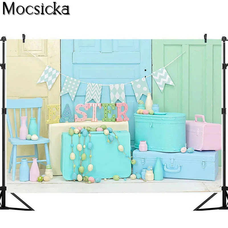 Mocsicka Easter Eggs Photography Backdrops Luggage Decoration Children Birthday Cake Smash Photo Props Studio Booth Background