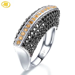 Natural Gemstone Citrine Black Spinel 925 Sterling Silver Unique Special Rings Wedding Rings Unisex Style Women's Personal Ring