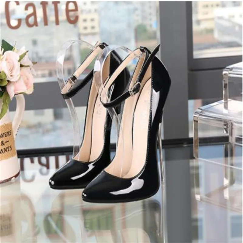 Women's high heels Sexy summer clothes shiny surface color buckle solid heel good Pointed material high heels woman Size 35-44