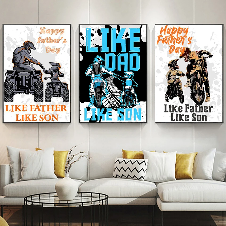 

Motorcycle Posters Living Room Decoration Canvas Painting Home Decor Prints Wall Art Canvas Like Father Like Son Unique Gift
