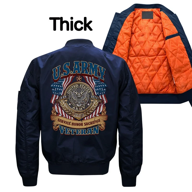 Autumn Winter New Brand Men Overcoat Baseball Men Air Force Flight Bomber Jacket Big Print Warm Streetwear Loose Casual Jacket