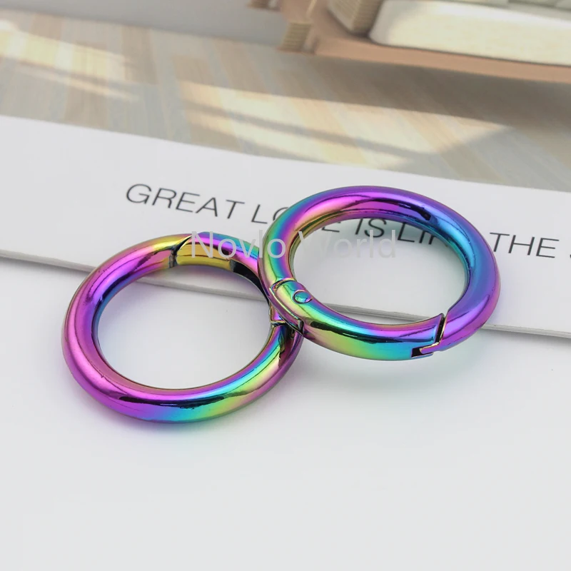 Nolvo World 5-20-100 pieces 5 size 13-17-19-25-32mm rainbow metal spring gate ring keyring buckle openable rings