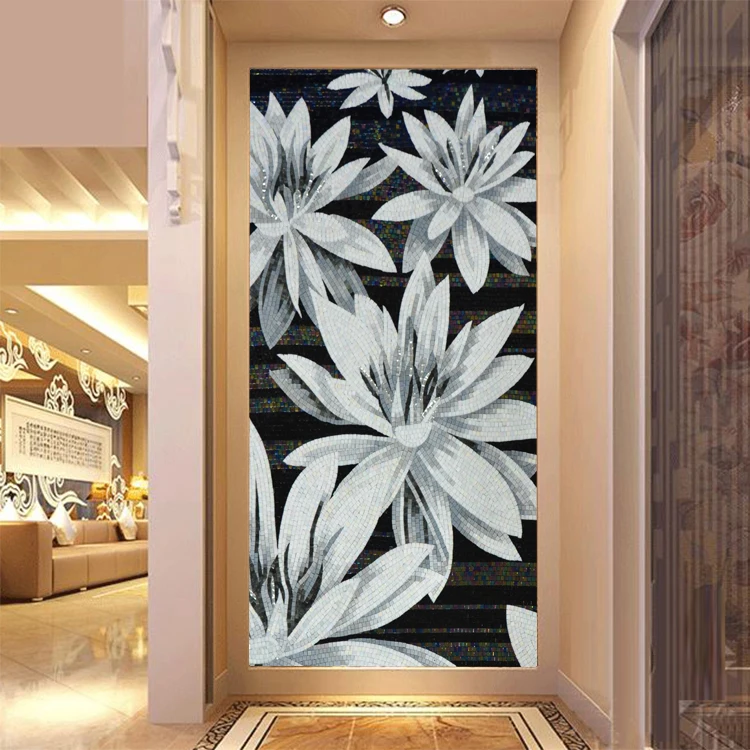 Italy Style Wall Decorative Modern Unique Designs Flower Glass Mosaic Art Murals，Bathroom Living Room Stair Wall Cecoration