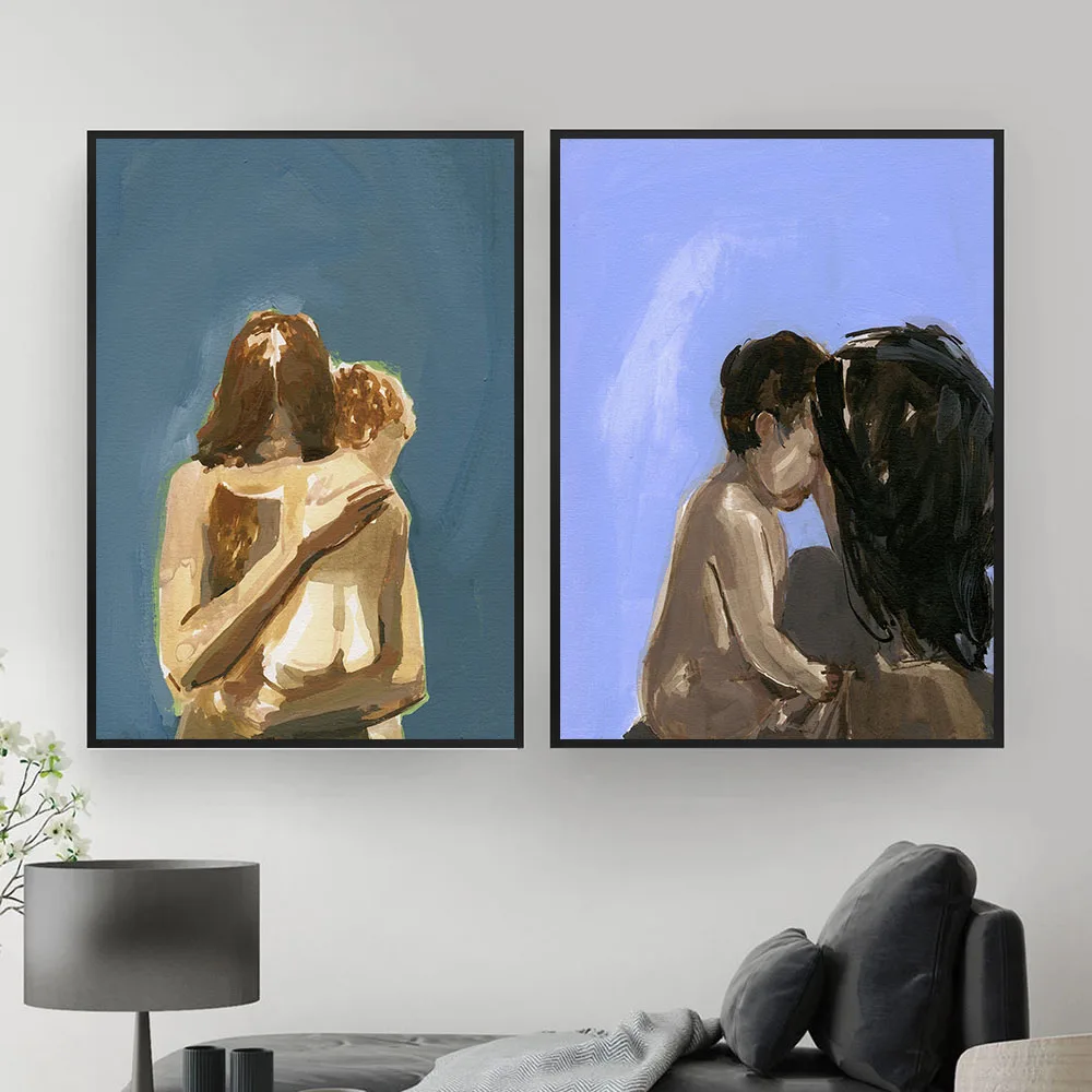 Mother And Daughters Son Art Drawing Posters Abstract Minimalist Wall Art Canvas Print Painting Modern Decorative Pictures