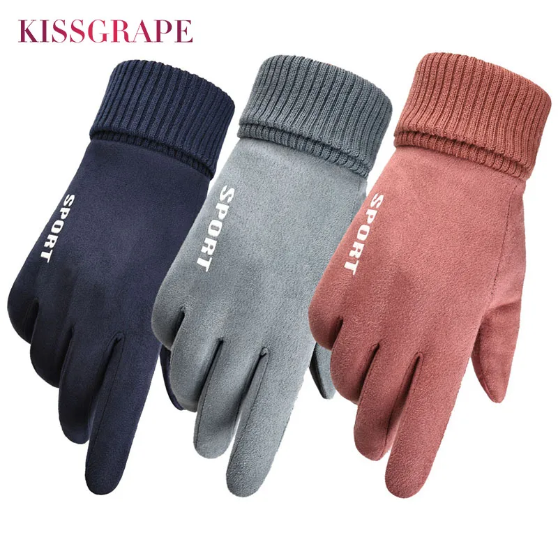 Winter Unisex Warm Suede Leather Gloves for Women Men\'s Touch Screen Gloves Mittens Male Autumn Driving Fashion Guantes