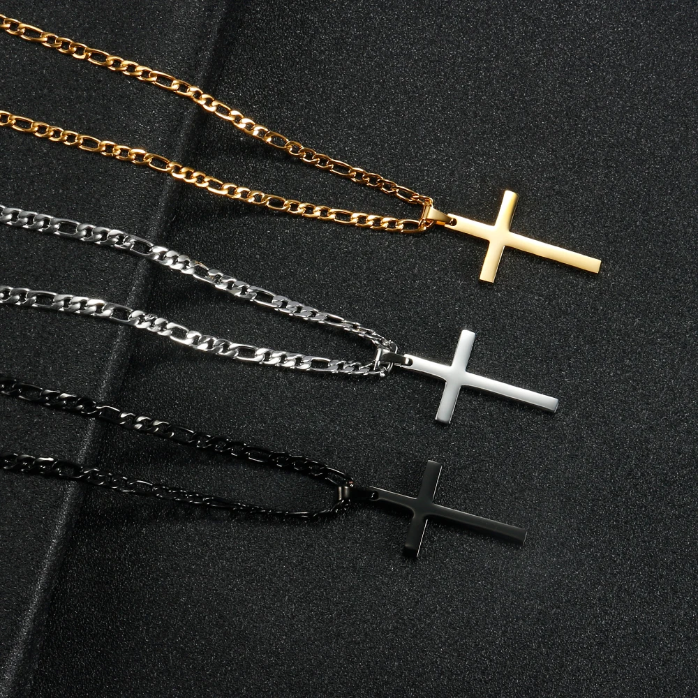 New Figaro Chain Necklace For Men Women 316L Stainless Steel Cross Pendant Waterproof NK Necklaces Gold/Silver Fashion Jewelry