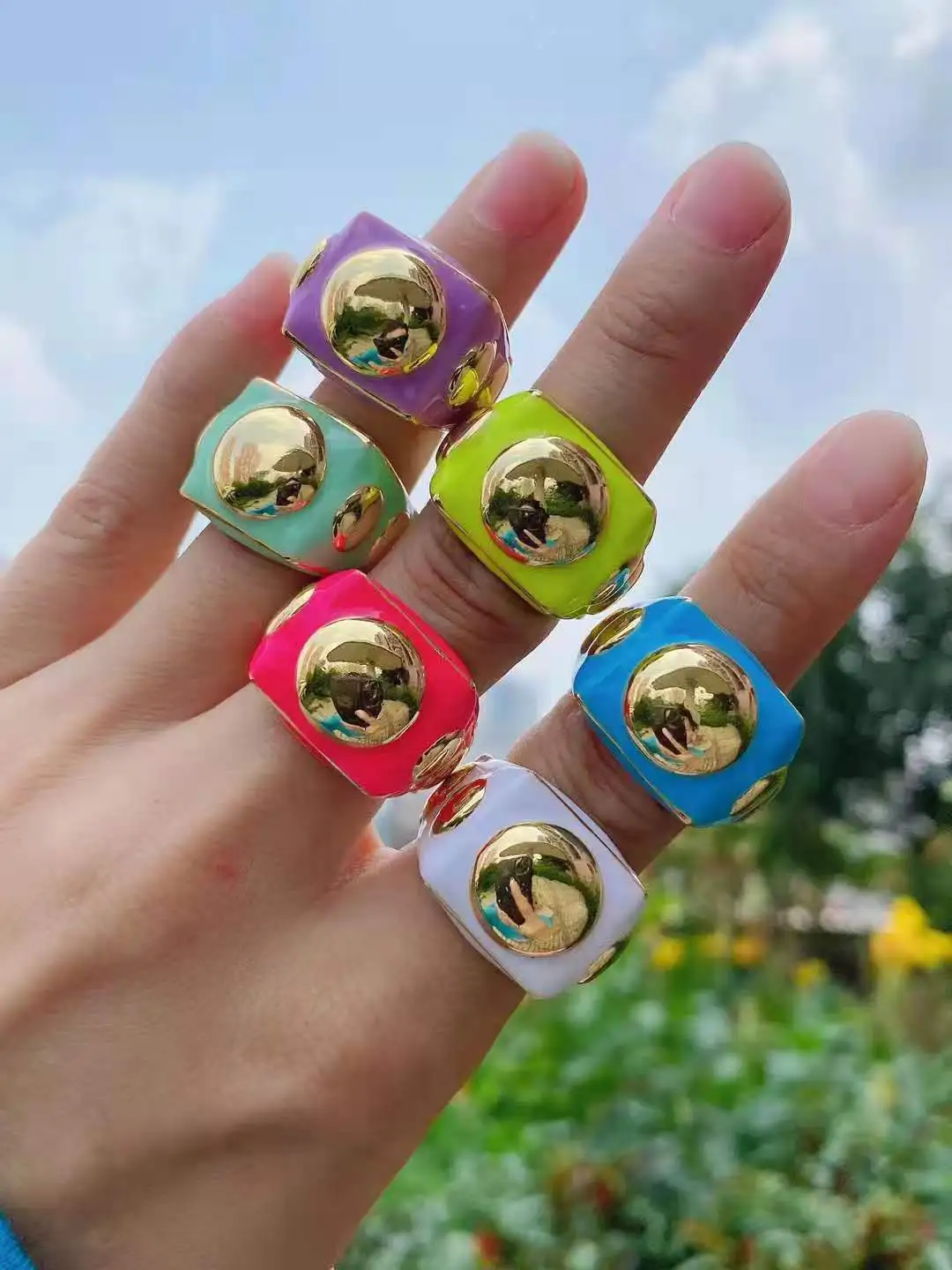 

3pcs Gold Rings for Women Girls Punk 2021 New Trendy Fashion Enamel CZ Gold Coin Ring Party Jewelry Accessory