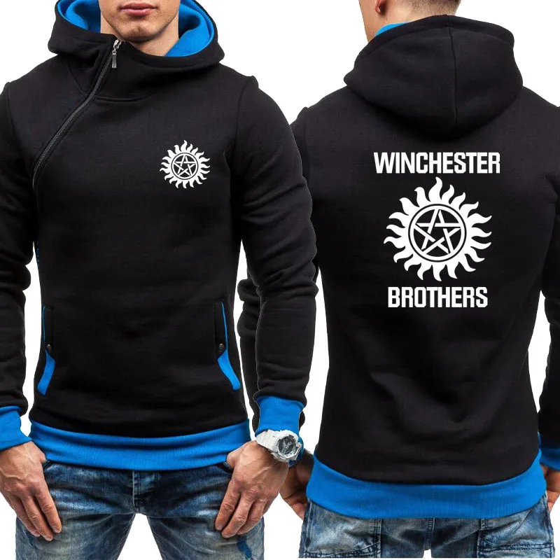 Spring Autumn Supernatural Men Hoodie Winchester Bros Mens Hoodies Print pullover Oblique chain Casual fashion Men's pullover