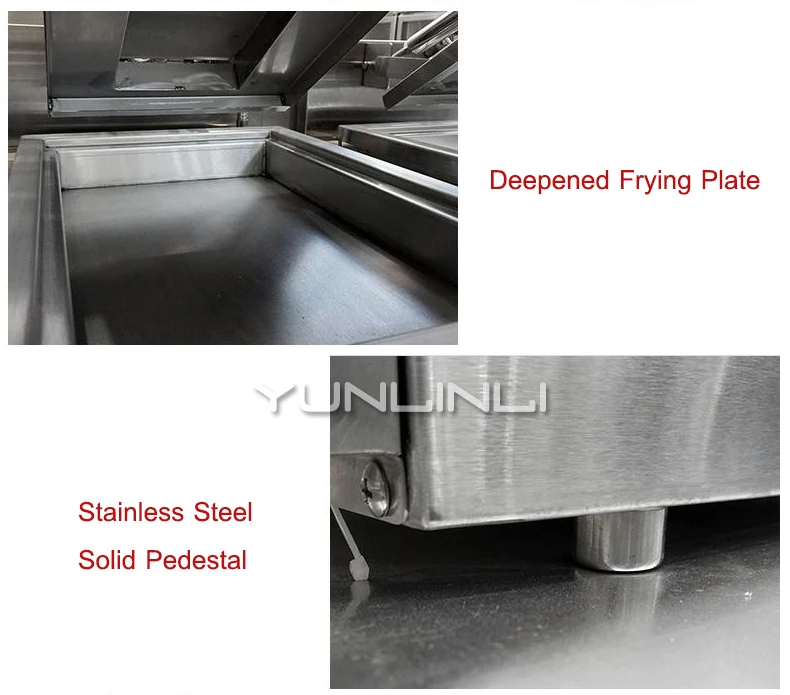 Mesin pangsit goreng baja tahan karat kepala ganda elektrik komersial mesin Steak mesin Pancake besar