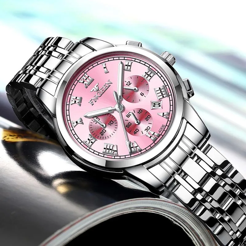 Montre de luxe en acier inoxydable pour femme, forme ronde, quartz, bracelet pliant, étanche, date
