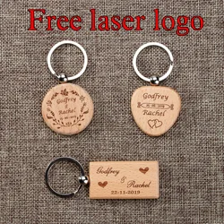 Custom Wooden Keychain Laser Engraved Tags Beech Wood Round Rectangular Personalized Logo Gift Retro Key Tags