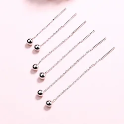 925 Sterling Silver Round Bead Pendant Ear Line Chain Drop Dangle Earrings For Women Long Tassel Elegant Jewelry Gift