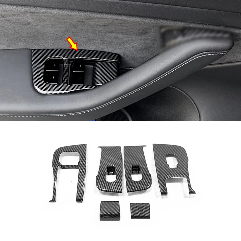 

For Tesla Model3 Model 3 2017 2018 2019 2020 Car Accessories Carbon Fiber door and window glass lift switch panel cover trim