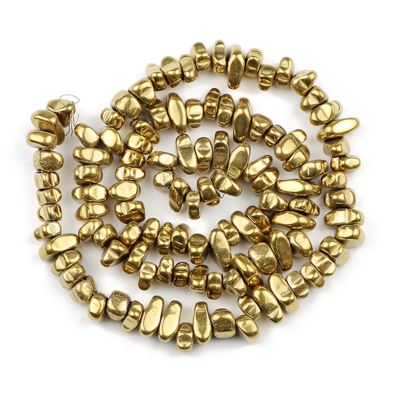 HGKLBB Natural Stone irregular Gold Color Hematite gravel Chip Loose spacer beads for Jewelry making bracelet Necklace DIY 15\'\'