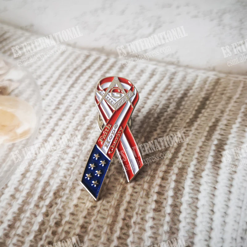 Masonic Lapel Pins Freemasonry Badge Mason Freemason BLM62 ribbon USA Flag American star spangled banner men\'s business1.8*3.9cm