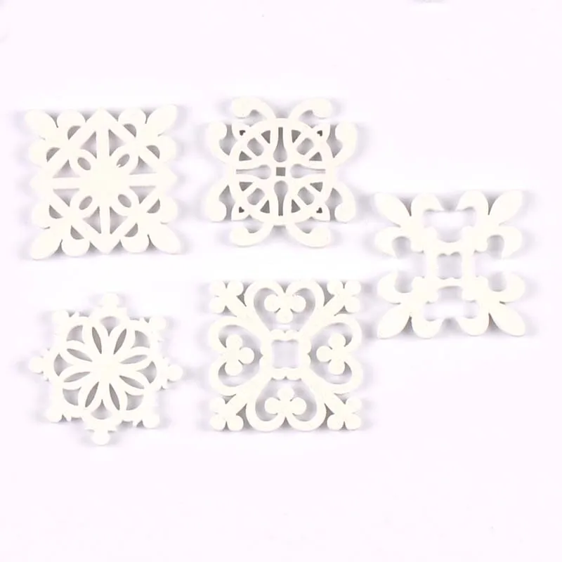 20Pcs 28-30mm white Wood Crafts DIY Scrapbooking Handmade Accessory Flower Lace Pattern Wooden Ornaments Home Decor Arts m2264