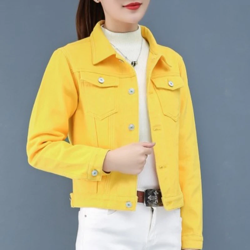 8 Colors Pink Yellow Blue Red Black Cropped Jean Jacket Women Spring Summer Fall Vintage Crop Short Denim Jacket Coat Women TOP