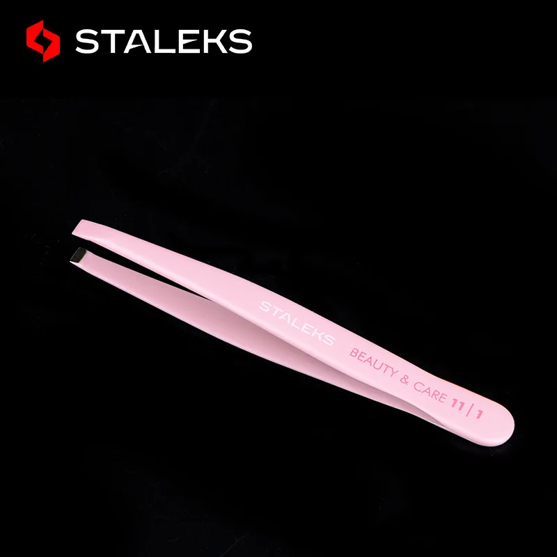 STALEKS TBC-11-1 Professional High Quality Pink Flat Mouth Eyebrow Tweezers Stainless Steel Hair Removal Beauty Makeup Tool