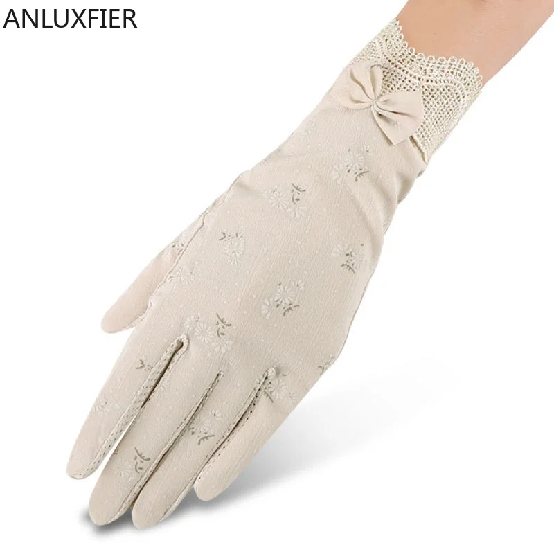 

H10042 Sun Protection Gloves Women Summer Ice Silk Touch Screen Lace Hand Muff Driving Breathable Anti-skid All-finger Mittens