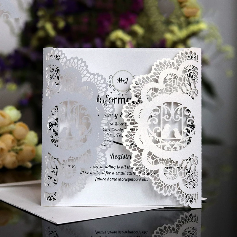 

25pcs Square Cute Bird Wedding Invitations Card Envelopes Personalized Wedding Mariage Anniversary Decoration Party Supplies