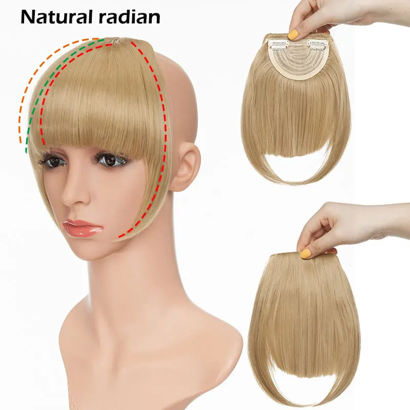 SNOILITE Synthetic Clip In Bangs Hair Extensions Black Brown Blonde Fake Fringe hairpiece 18colors blunt bangs for women