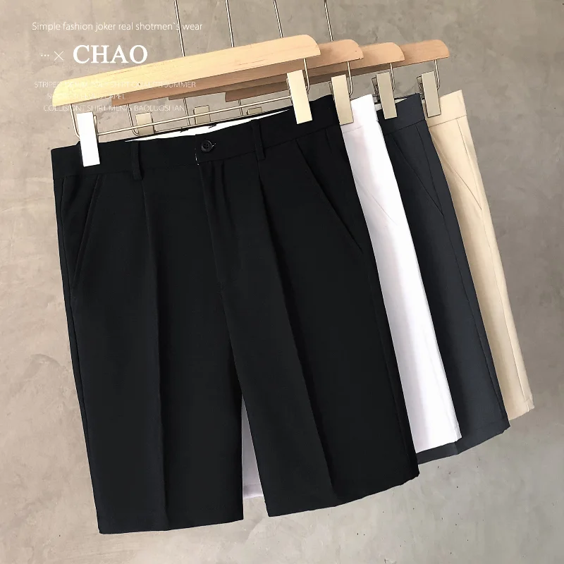 Summer Loose Male Shorts 2023 Korean Solid Shorts Men Fashion Business Office Mid-rise Button Straight Casual Five Points Pants