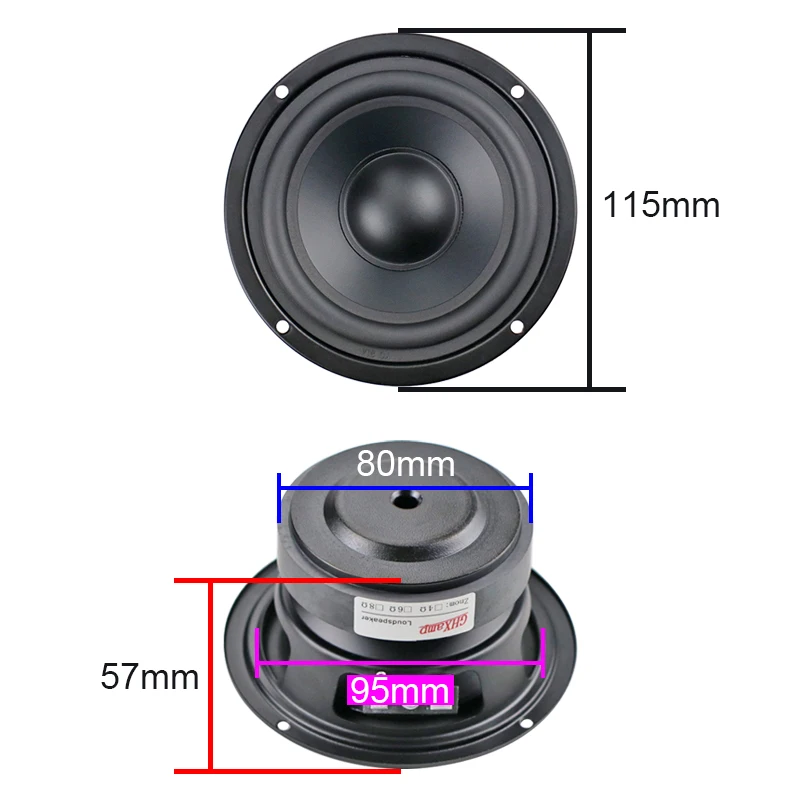 GHXAMP 4.5 Inch 115mm 40W HiFi Matte-paper Woofer Speaker Mid Bass Loudspeaker 88DB 1pc