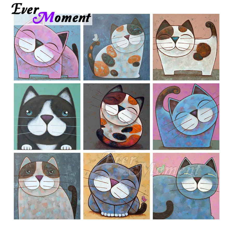 

Ever Moment Diamond Painting Cartoon Cat Aniaml Paint By Diamond Resin Full Square Drill Embroidery Home Decoration ASF2143