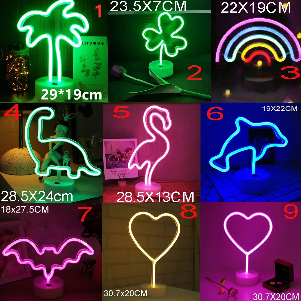 USB Battery LED Neon Decorative Lamps Neon Sign Night Lamp Shaped For Christmas Birthday Party Kids Room Wedding Party 17styles