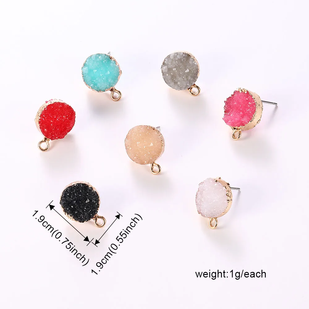 10PCS/Lot Earring Pins Needles 2024 New Colorful Resin Fake Druzy Earrings Base Connectors for Diy Jewelry Making Accessories