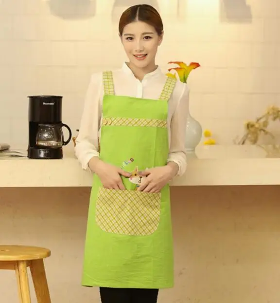 Classic Style Cute Tea Shop Kindergarten Apron Women Adult Work Wear Gown Cotton Overall Pinafore Logo Print