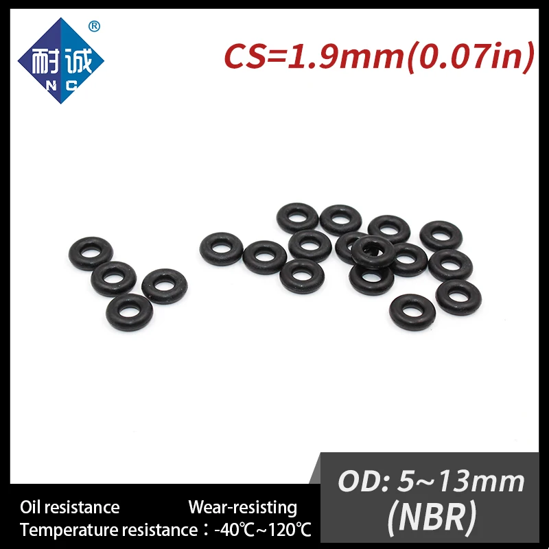 

300PCS/lot Rubber Black NBR CS1.9mm OD5/5.5/6/6.5/7/7.5/8/8.5/9/10/10.5/11/11.5/12/13mm O Ring Gasket Oil resistant waterproof.-