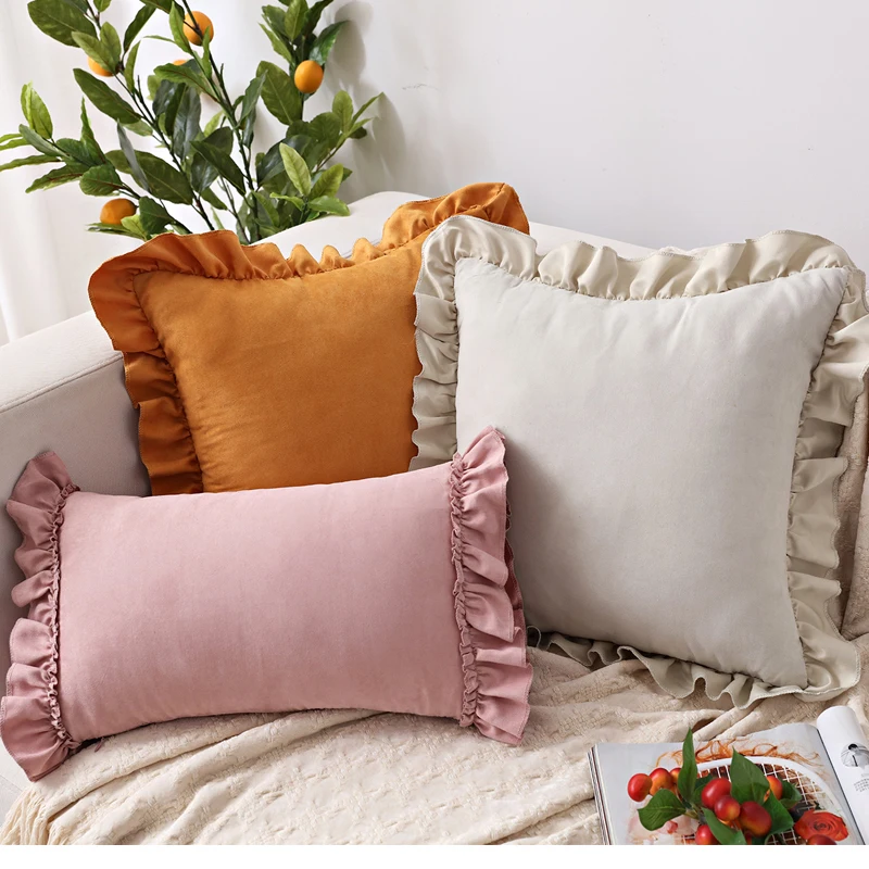 

Solid Cushion Cover Pink Grey Brown Home Decorative Pillow Cover Ruffle Soft Faux Suede 45x45cm/30x50cm for sofa Bed Living room