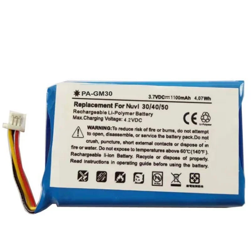 

Battery for Garmin Nuvi 30 40 40LM 50 50LM 55LM 55LMT GPS New Li-polymer Rechargeable Accumulator Pack Replacement 3.7V 1100mAh