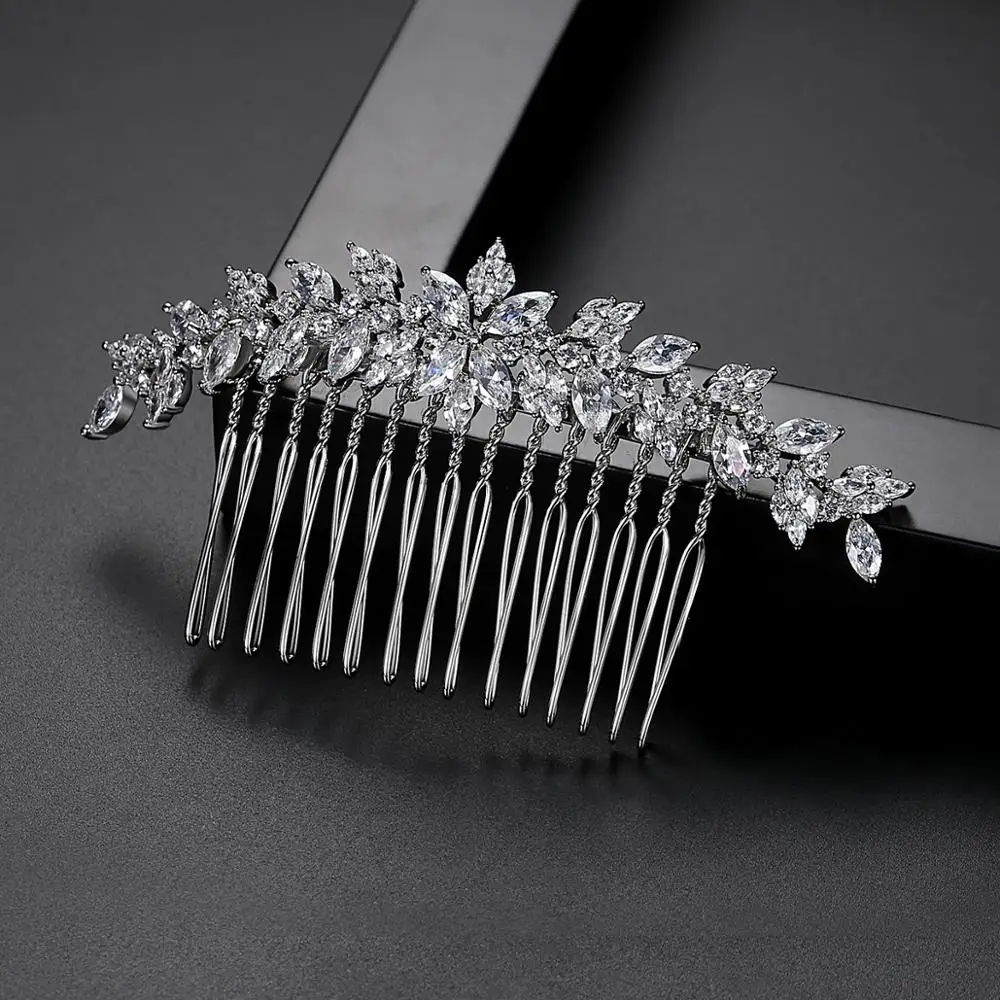 LUOTEEMI Luxury Zircon Bridal Hair Comb Elegant Flower CZ Hair Comb Clip Women Wedding Hair Accessories Memorial Day Gift